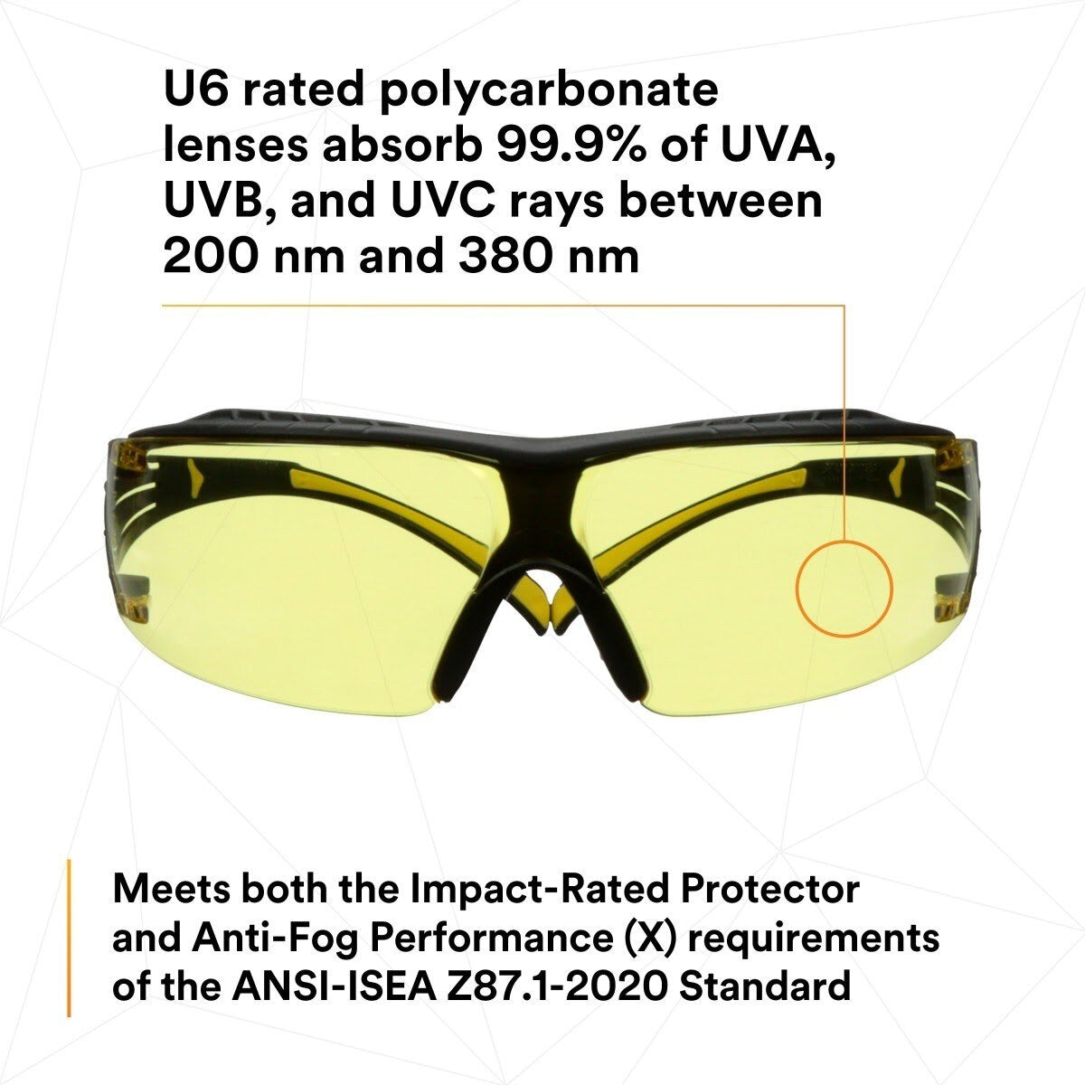 3M SF403XSGAF-YEL SecureFit 400 Series Safety Glasses, Yellow/Black, Amber Scotchgard Anti-Fog/Anti-Scratch Lens (7100179972) (1 Pair)  - (20 Pack) - 8