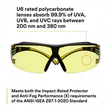 3M SF403XSGAF-YEL SecureFit 400 Series Safety Glasses, Yellow/Black, Amber Scotchgard Anti-Fog/Anti-Scratch Lens (7100179972) (1 Pair)  - (20 Pack) - 8