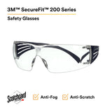 3M SF201SGAF-BLU SecureFit Protective Eyewear 200 Series, Blue Temples, Clear Scotchgard Anti-Fog Lens (7100180044)  - (20Pack) - 5