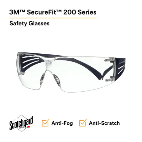 3M SF201SGAF-BLU SecureFit Protective Eyewear 200 Series, Blue Temples, Clear Scotchgard Anti-Fog Lens (7100180044)  - (20Pack) - 5