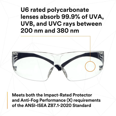 3M SF201SGAF-BLU SecureFit Protective Eyewear 200 Series, Blue Temples, Clear Scotchgard Anti-Fog Lens (7100180044)  - (20Pack) - 8