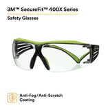 3M SF401XAF-GRN SecureFit 400 Series Safety Glasses, Green/Black, Clear Anti-Fog/Anti-Scratch Lens (7100180045)  - (20 Pack) - 2