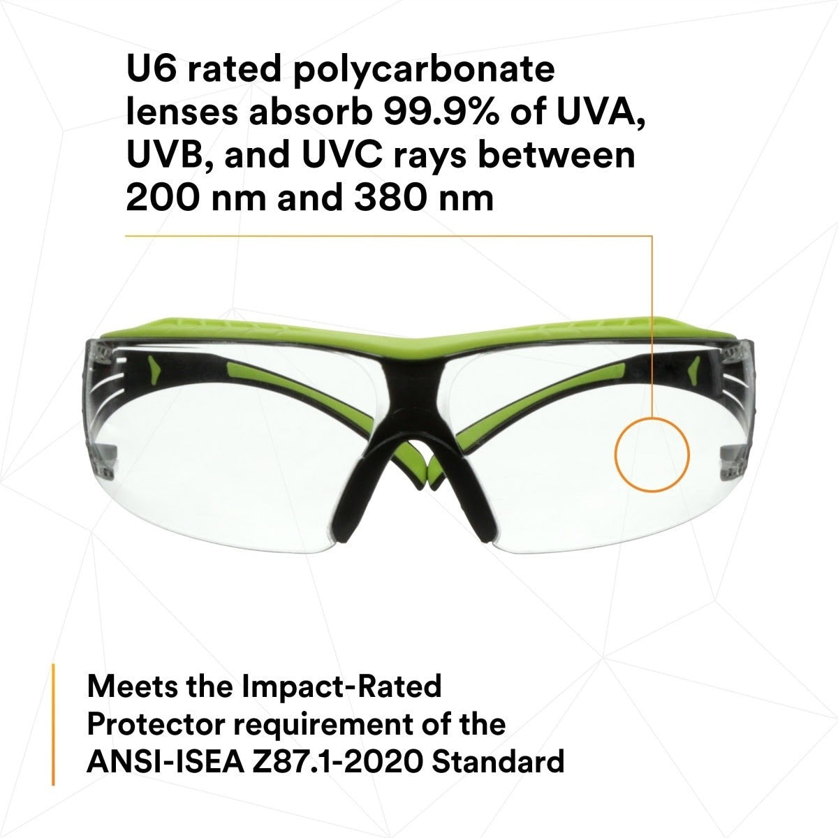 3M SF401XAF-GRN SecureFit 400 Series Safety Glasses, Green/Black, Clear Anti-Fog/Anti-Scratch Lens (7100180045)  - (20 Pack) - 9
