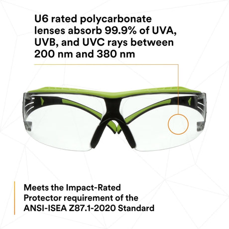 3M SF401XAF-GRN SecureFit 400 Series Safety Glasses, Green/Black, Clear Anti-Fog/Anti-Scratch Lens (7100180045)  - (20 Pack) - 9