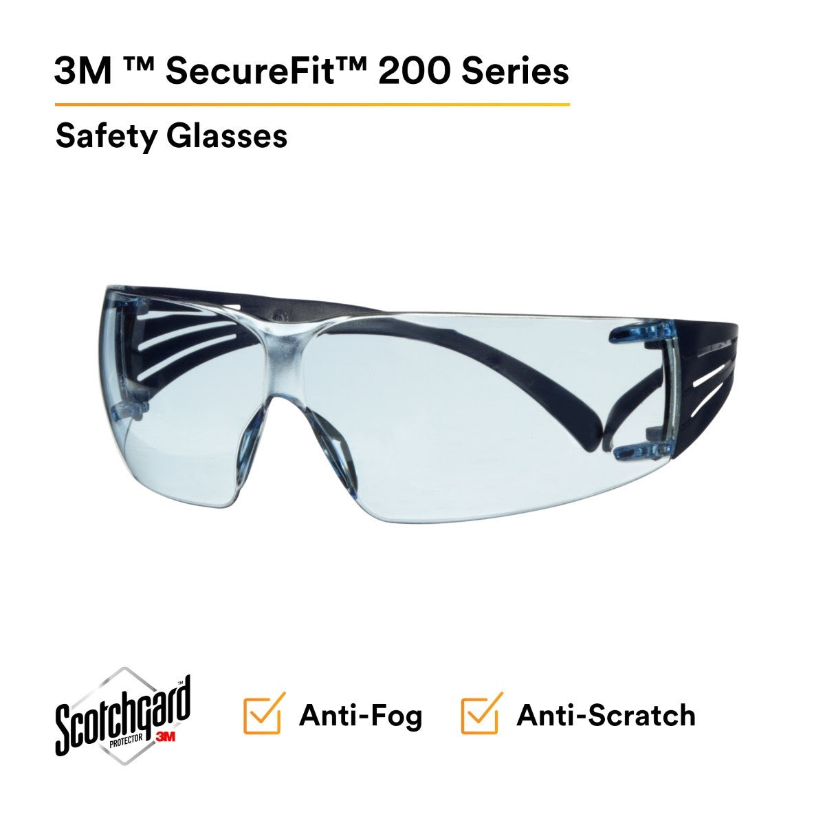 3M SF204SGAF-BLU SecureFit Protective Eyewear 200 Series, Blue Temples, Blue Scotchgard Anti-Fog Lens (7100180046)  - (20 Pack) - 2