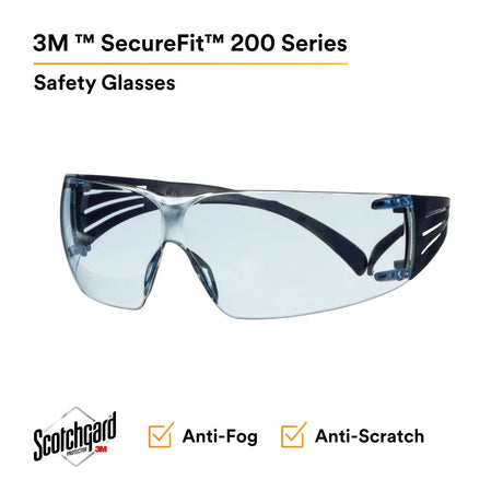 3M SF204SGAF-BLU SecureFit Protective Eyewear 200 Series, Blue Temples, Blue Scotchgard Anti-Fog Lens (7100180046)  - (20 Pack) - 2