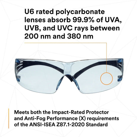 3M SF204SGAF-BLU SecureFit Protective Eyewear 200 Series, Blue Temples, Blue Scotchgard Anti-Fog Lens (7100180046)  - (20 Pack) - 5