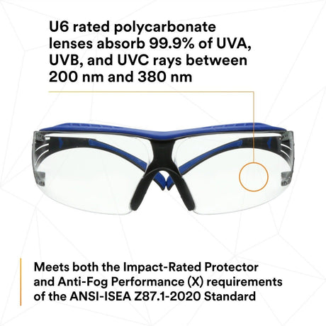 3M SF401XSGAF-BLU SecureFit 400 Series Safety Glasses, Blue/Gray, Clear Scotchgard Anti-Fog/Anti-Scratch Lens (7100180049)  - (20 Pack) - 10