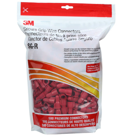 3M SG-R POUCH Secure Grip Wire Connector, Steel Spring, 18 to 8 AWG, Straight Wing Design, Red (7100180654) (1000 Pack) - 6