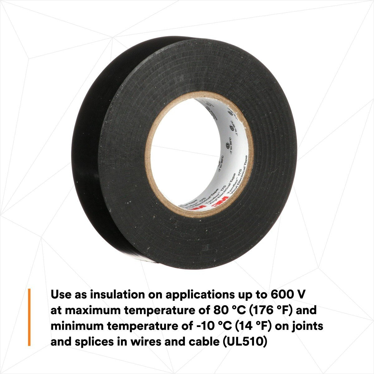 3M Temflex 175 Vinyl Electrical Tape, Black, 7 mil, 3/4 in x 60 ft, Flame Retardant, Rubber Adhesive (7100188506)  - (100 Pack) - 10