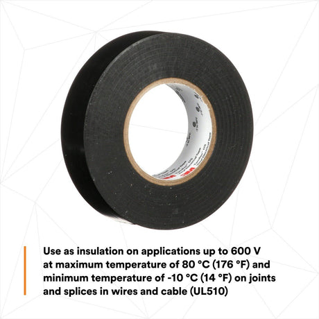 3M Temflex 175 Vinyl Electrical Tape, Black, 7 mil, 3/4 in x 60 ft, Flame Retardant, Rubber Adhesive (7100188506)  - (100 Pack) - 10