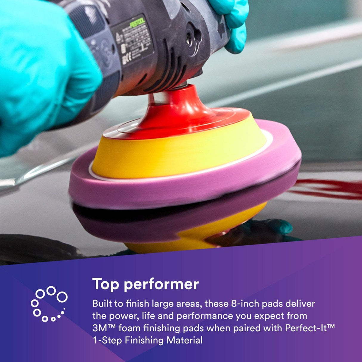 3M 33036 Hookit 1-Step Foam Finishing Pad, Purple, 8 in (7100193785) (24 Pack) - 9