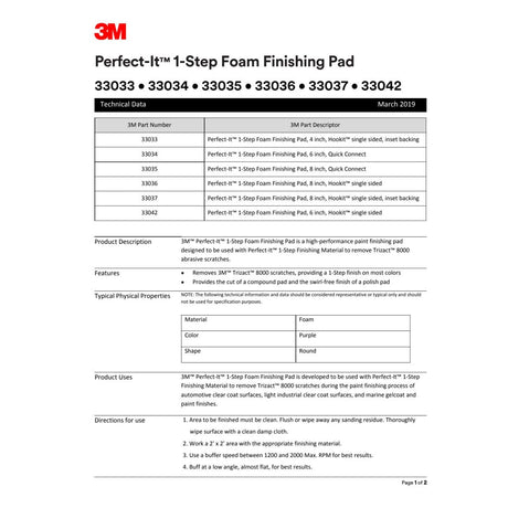 3M Perfect-It Hookit 1-Step Foam Finishing Pad, Inset, Purple, 8 in (33037) (7100193786)  - (6Pack) - 2