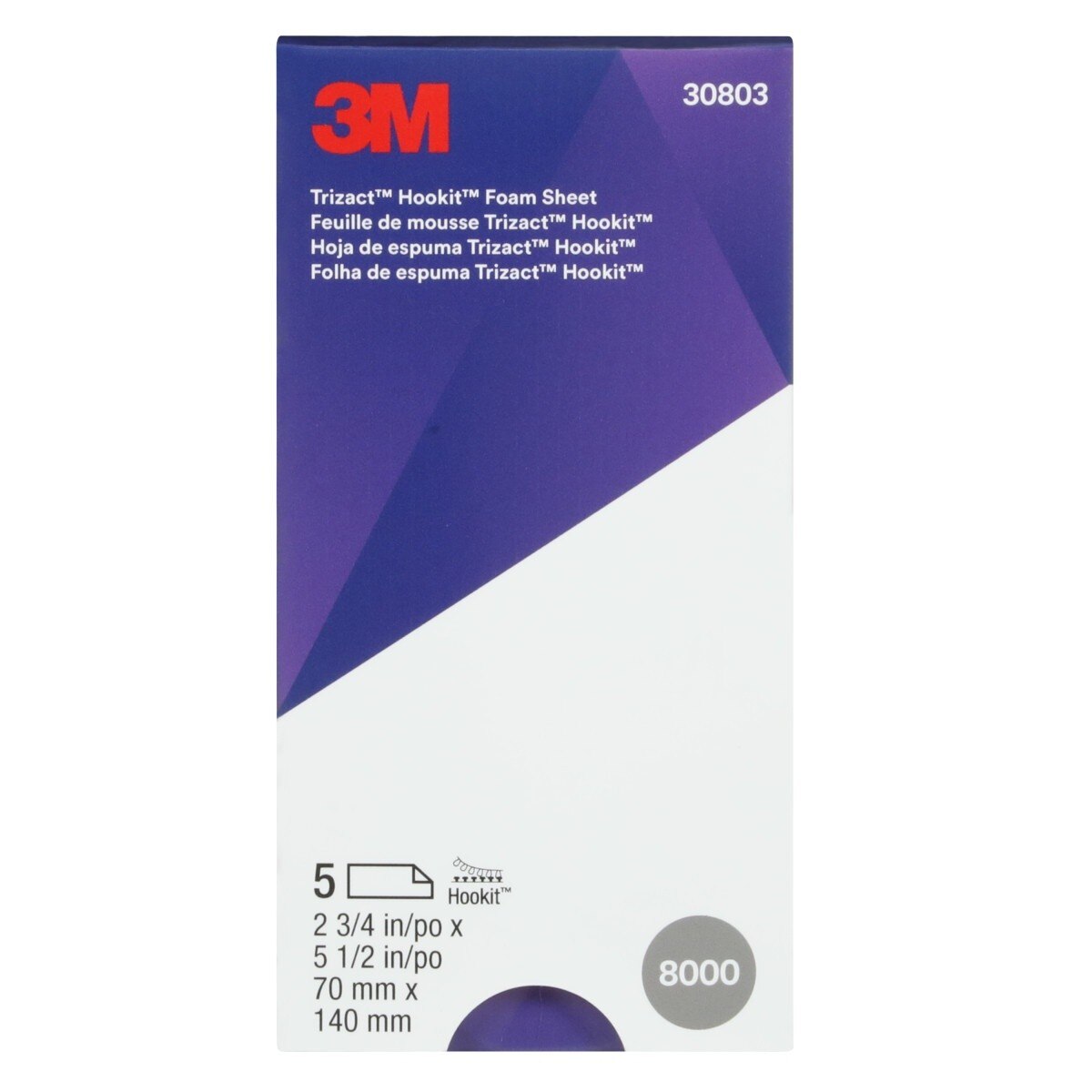 3M 443SA 30803 Trizact Hookit Foam Abrasive Sheet, Silicon Carbide 8000 Grit, Gray, 70 mm x 140 mm (7100194290) (50 Pack) - 5