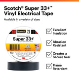 3M 33+-3/4X76FT-1 Scotch Super 33+ Vinyl Electrical Tape, Black, 3/4 in x 76 ft, 1 in Core, 7 mil, Professional Grade, All-Weather, Flame Retardant (7100201470)  - (100 Pack) - 2