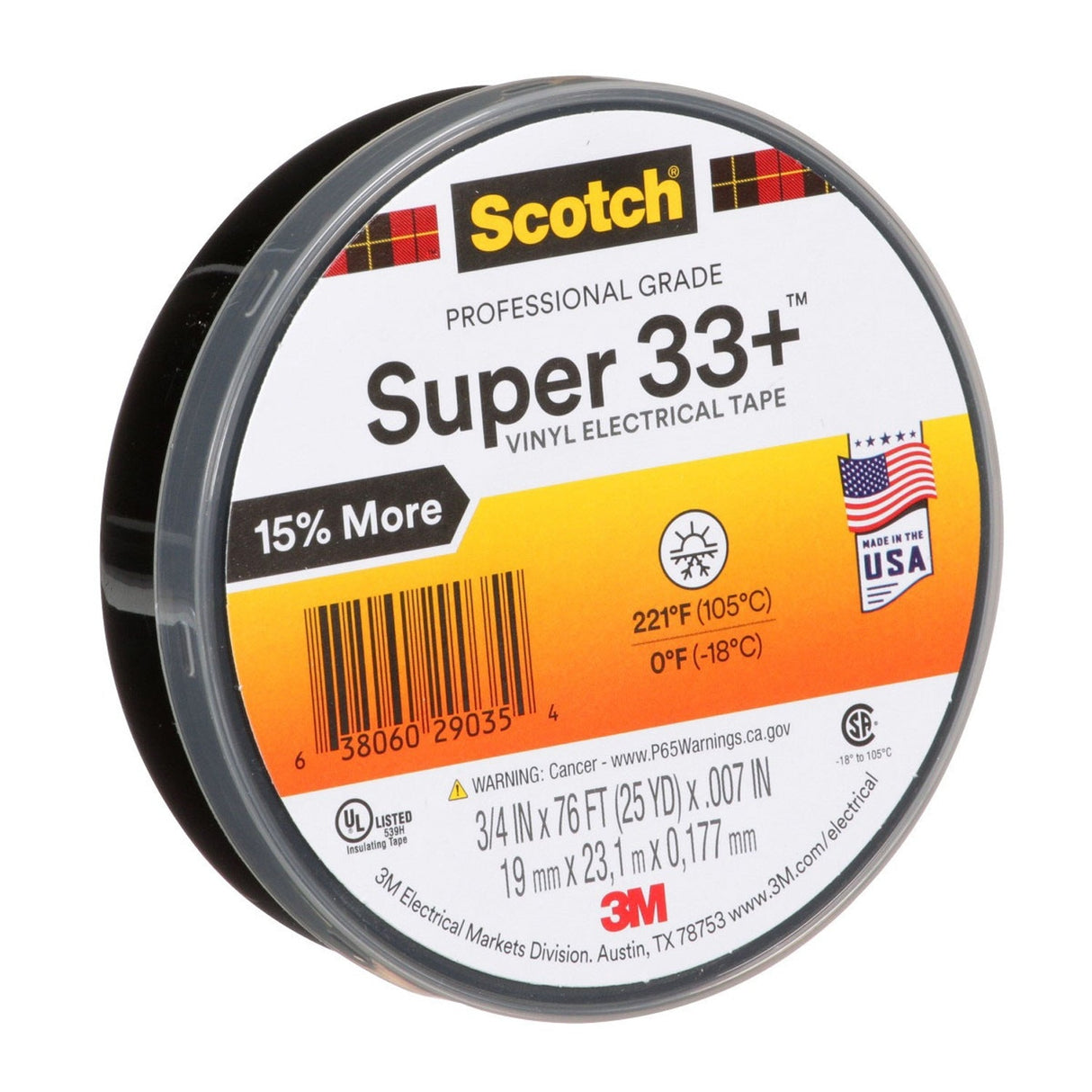 3M 33+-3/4X76FT-1 Scotch Super 33+ Vinyl Electrical Tape, Black, 3/4 in x 76 ft, 1 in Core, 7 mil, Professional Grade, All-Weather, Flame Retardant (7100201470)  - (100 Pack) - 5