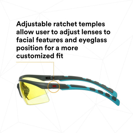 3M S2003SGAF-BGR Solus 2000 Series, Gray/Blue-Green Temples, Scotchgard Anti-Fog Coating, Amber AF-AS lens (7100203164) (20 Pack) - 3