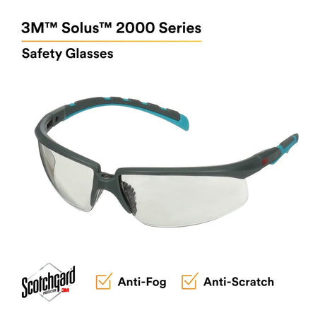 3M S2007SGAF-BGR Solus 2000 Series, Gray/Blue-Green Temples, Scotchgard Anti-Fog Coating, I/O Gray AF-AS lens (7100203171) (20 Pack) - 2