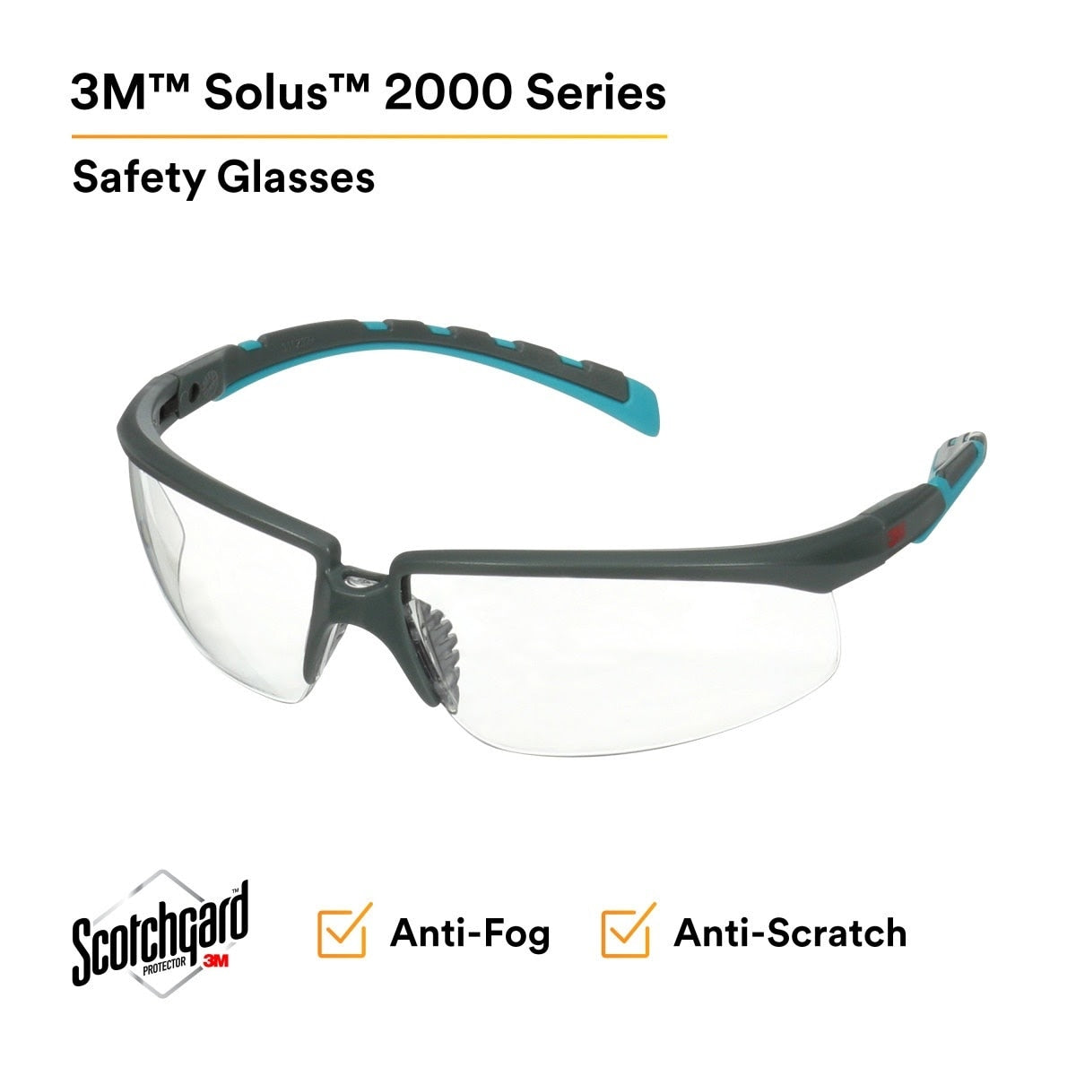3M S2001SGAF-BGR Solus 2000 Series, Gray/Blue-Green Temples, Scotchgard Anti-Fog Coating, Clear AF-AS lens (7100203178) (20 Pack) - 4