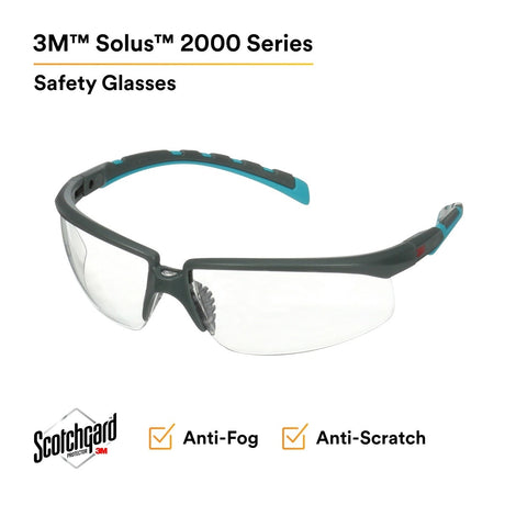 3M S2001SGAF-BGR Solus 2000 Series, Gray/Blue-Green Temples, Scotchgard Anti-Fog Coating, Clear AF-AS lens (7100203178) (20 Pack) - 4