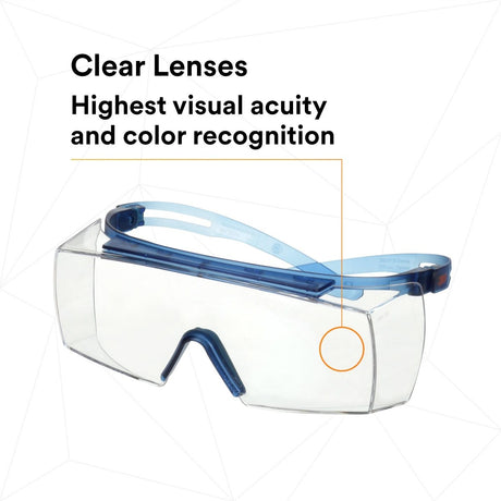 3M SF3701AS-BLU SecureFit 3700 Series OTG Safety Glasses, Anti Scratch Clear Lens, Blue Temples (7100203180) (10 Pack) - 7