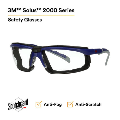 3M S2001SGAF-BGR-F Solus 2000 Series Safety Glasses, Anti-Fog Anti-Scratch, Clear Lens, Gray Teal Frame, Removable Foam Gasket (7100203183) (20 Pack) - 2