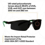3M S2050AS-BLK Solus 2000 Series Safety Glasses, Anti-Scratch, IR Shade 5.0 Gray Lens, Black/Green Temples (7100203186) (20 Pack) - 6