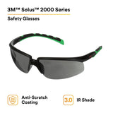 3M S2030AS-BLK Solus 2000 Series Safety Glasses, Anti-Scratch, IR Shade 3.0 Gray Lens, Black Green Temples (7100203188) (20 Pack) - 5