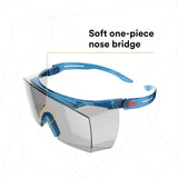 3M SF3707AS-BLU SecureFit 3700 Series OTG Safety Glasses, Anti Scratch, Indoor Outdoor Gray Lens, Blue Temple (7100203195) (10 Pack) - 6