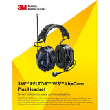 3M MT73H7A4610WS6NA PELTOR WS LiteCom Plus Headset Headband Style Hearing Protection Analog UHF Two-Way Radio Bluetooth Hands-Free Water and Dust Proof Noise Cancelling Microphone (7100204433) - 2