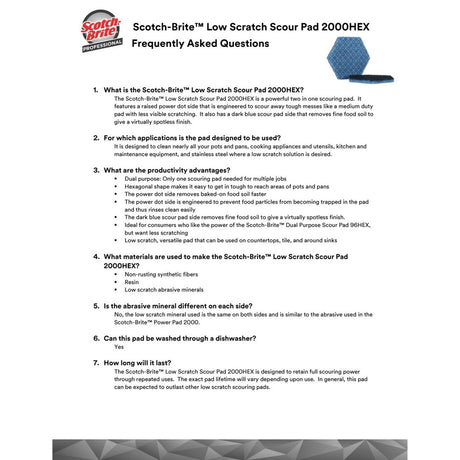 3M 2000HEX Scotch-Brite Low Scratch Scour Pad, Blue, 5-3/4 in x 5 in (7100206480) (15 Pack) - 6
