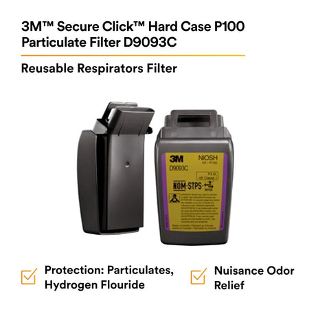 3M Secure Click Hard Case P100 Particulate Filter with Hydrogen Fluoride and Nuisance Level OV/AG Relief, NIOSH Approved (D9093C) (7100206890) (1 Pair)  - (30Pack) - 2