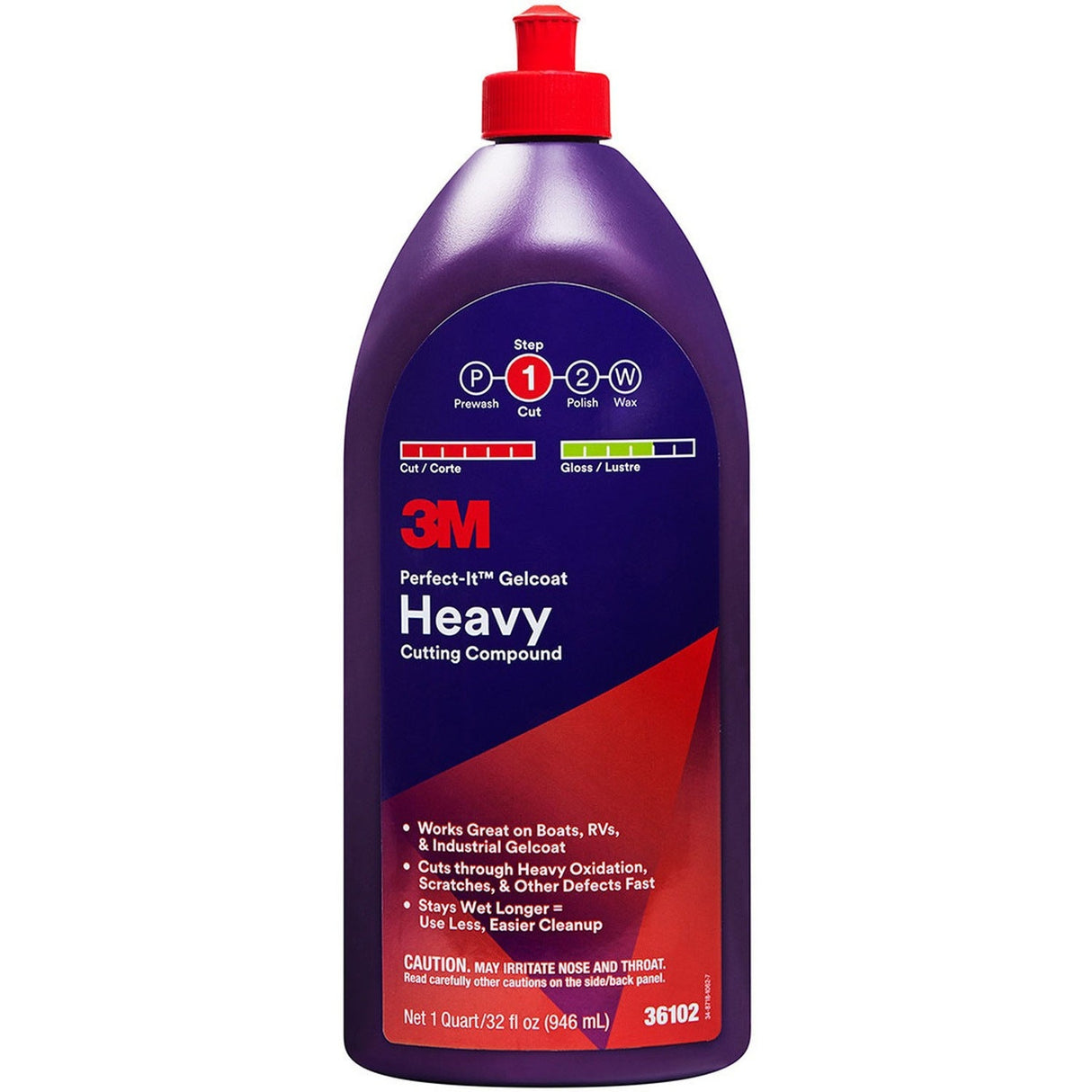 3M 36102 Perfect-It Gelcoat Heavy Cutting Compound, 1 Quart, Fast-Cutting Marine Oxidation Remover for Boat and RV (7100210895)  - (6Pack)