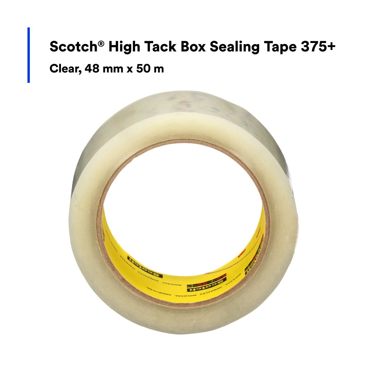 3M 375+ Scotch High Tack Box Sealing Tape, Hot Melt Adhesive, Polypropylene Film Backing, Clear, 48 mm x 50 m (7100215092) (36 Pack) - 5