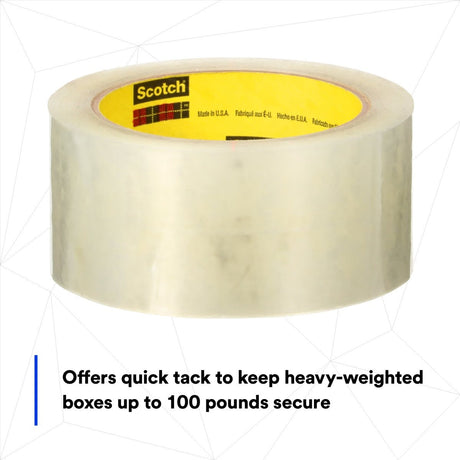 3M 375+ Scotch High Tack Box Sealing Tape, Hot Melt Adhesive, Polypropylene Film Backing, Clear, 48 mm x 50 m (7100215092) (36 Pack) - 6