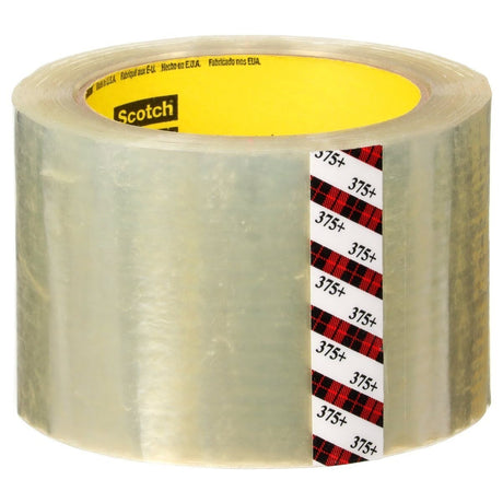 3M 375+ Scotch High Tack Box Sealing Tape, Hot Melt Adhesive, Clear, 72 mm x 50 m (7100215467) (24 Pack)
