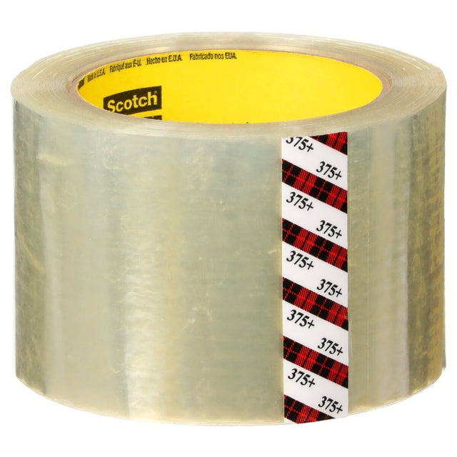 3M 375+ Scotch High Tack Box Sealing Tape, Hot Melt Adhesive, Clear, 72 mm x 50 m (7100215467) (24 Pack)
