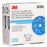 3M 36165 Hookit Blue Abrasive Disc 321U 5 in 320 Multi-hole Discs (7100215945) (50 Pack) - 7