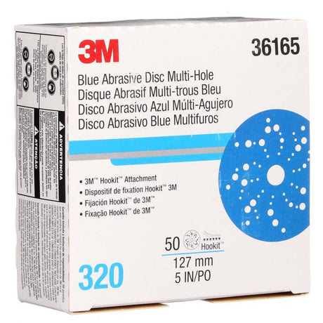 3M 36165 Hookit Blue Abrasive Disc 321U 5 in 320 Multi-hole Discs (7100215945) (50 Pack) - 7