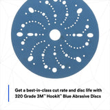 3M 321U 36180 Hookit Blue Abrasive Disc, Multi-Hole, 6 in, 320 Grit, Featheredging, Primer Sanding, Paint Preparation (7100216057) (200 Pack) - 3