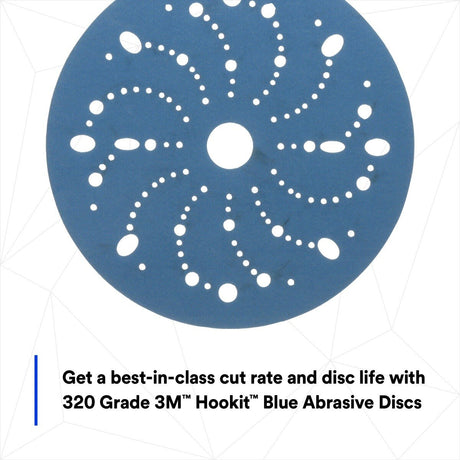 3M 321U 36180 Hookit Blue Abrasive Disc, Multi-Hole, 6 in, 320 Grit, Featheredging, Primer Sanding, Paint Preparation (7100216057) (200 Pack) - 3