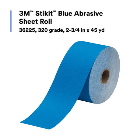 3M 321U Stikit Blue Abrasive Sheet Roll, 320 Grit, PSA, No Hole, 2-3/4 in x 45 yd (36225) (7100216685)  - (5Pack) - 6