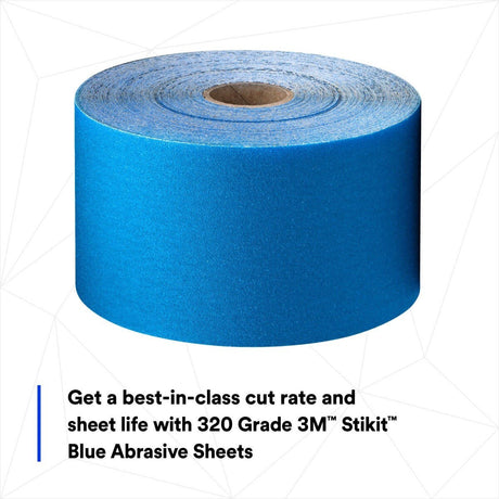 3M 321U Stikit Blue Abrasive Sheet Roll, 320 Grit, PSA, No Hole, 2-3/4 in x 45 yd (36225) (7100216685)  - (5Pack) - 7