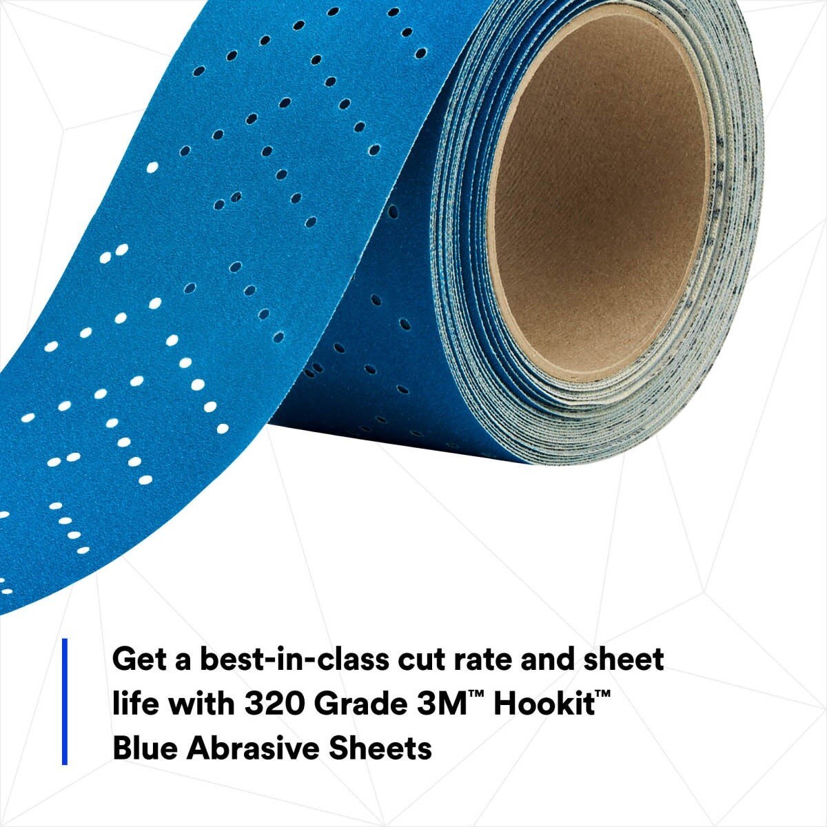 3M 321U 36195 Hookit Blue Abrasive Sheet Roll, Multi-Hole, 320 Grit, 2-3/4 in x 13 yd, Automotive Sanding (7100219220)  - (4 Pack) - 3