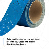 3M 321U 36195 Hookit Blue Abrasive Sheet Roll, Multi-Hole, 320 Grit, 2-3/4 in x 13 yd, Automotive Sanding (7100219220)  - (4 Pack) - 3
