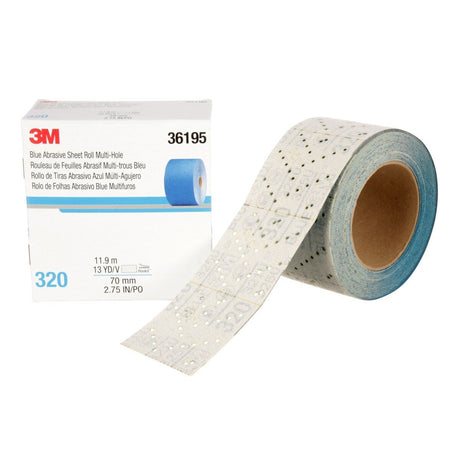 3M 321U 36195 Hookit Blue Abrasive Sheet Roll, Multi-Hole, 320 Grit, 2-3/4 in x 13 yd, Automotive Sanding (7100219220)  - (4 Pack) - 6