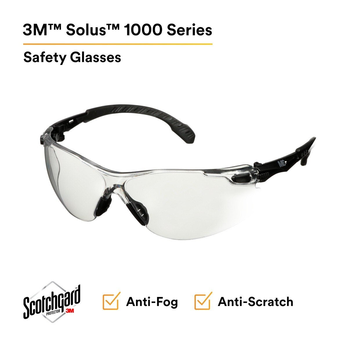3M Scotchgard Solus 1000 Series Safety Glasses, Black Temples, Clear AF-AS Lens, Anti Fog Anti Scratch (S1501SGAF) (7100220751)  - (20Pack) - 2
