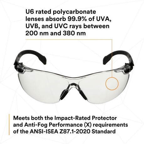 3M Scotchgard Solus 1000 Series Safety Glasses, Black Temples, Clear AF-AS Lens, Anti Fog Anti Scratch (S1501SGAF) (7100220751)  - (20Pack) - 6
