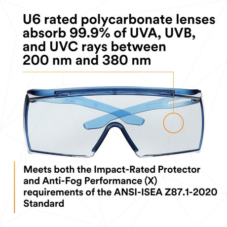 3M SF3704SGAF-BLU SecureFit 3700 Series, Blue Temples, Scotchgard Anti-Fog Coating, Light Blue OTG AF-AS lens (7100221209) (10 Pack) - 6