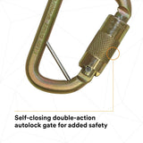3M 2000117 Rollgliss Technical Rescue Offset D Fall Arrest Carabiner with Captive Eye, Gold, Medium (7100221696) - 3